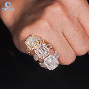 Luxury Emerald Moissanite Band <b>Iced</b> Out Solid Sterling Silver 925 Custom Hip Hop Jewelry VVS Moissanite Diamond Wedding <b>Ring</b> - Product Image 1