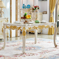 Table à manger rectangulaire en marbre européen, combinaison de chaises en bois massif de luxe, peinture blanche dorée pour la maison, salon