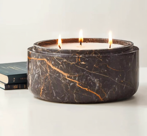 Candela rotonda in oro con motivo in marmo di fabbrica con coperchio portagioie portapenne vaso succulento candela per aromaterapia - Product Image 6