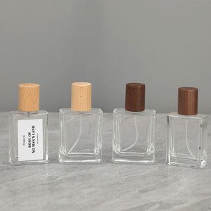 30ml 50ml vuông rõ ràng rỗng chai nước hoa bơm lại Chai xịt thủy tinh với Nắp bằng gỗ và màn hình in ấn - Product Image 2