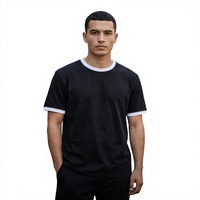 T-shirt Homme Haute Qualité Style Ringer à Bordures Contrastantes Manches Courtes Uni 100% Coton Fournisseur en Gros