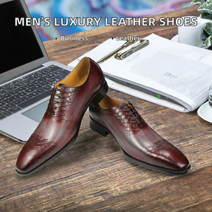 Luxury Designer Genuine Leather Pointed Toe Breathable Lace-Up Work Shoes for Men Brogue Wedding Business Autumn - Product Image 2