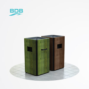 Bote de Basura Portátil de Metal y Madera BDB, Contenedor de Residuos para Exteriores, Diseño Moderno - Product Image 1