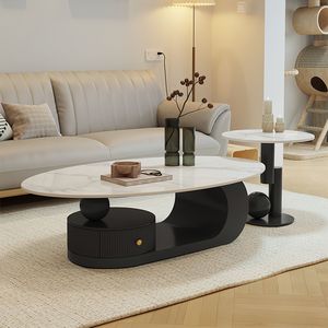 Ý sang trọng Hiện Đại Đồ nội thất phòng khách kem trắng thanh lịch Bàn cà phê đá thiêu kết bàn trà cà phê đặt bàn trung tâm - Product Image 6