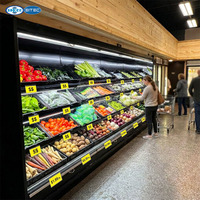 Réfrigérateur commercial multi-étagères à vitrine ouverte, à économie d'énergie, avec rideau de nuit pour légumes et fruits