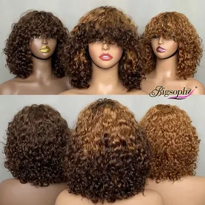 12 pollici Sdd lusso capelli ricci vergini parrucca Bang, capelli naturali Ombre macchina fatta di capelli umani parrucche per le donne
