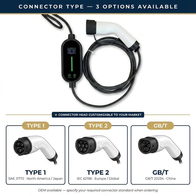 New 32A 7kW Type 2 Portable EV Charger Level 2 Adjustable Current Timer IP65 Waterproof CEE Plug Home Charging Cable 5M TPU