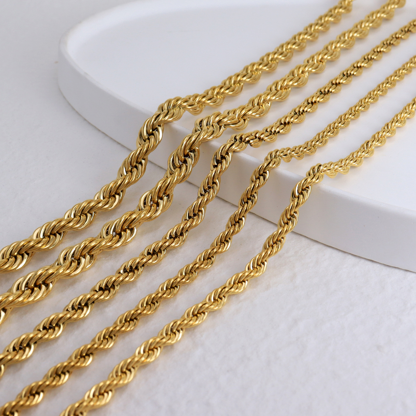 Vintage Stainless Steel 18K Gold Plated Twisted Rope Chain