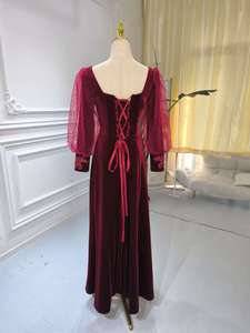 S1591N New High-Quality Hot-Selling Burgundy Velvet Long-Sleeved Wedding Banquet Long Bridal Mermaid Women Evening Dress - Product Image 6