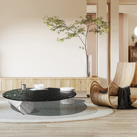 Meubles de salon modernes, table basse ronde en verre gris foncé avec cadre en marbre et rangement