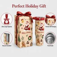 Meilleur Cadeau : Gobelet de Noël 32oz avec Boîte Cadeau, Tasse à Café Isotherme en Acier Inoxydable avec Couvercle à Paille, Tasse de Voyage pour Festivals