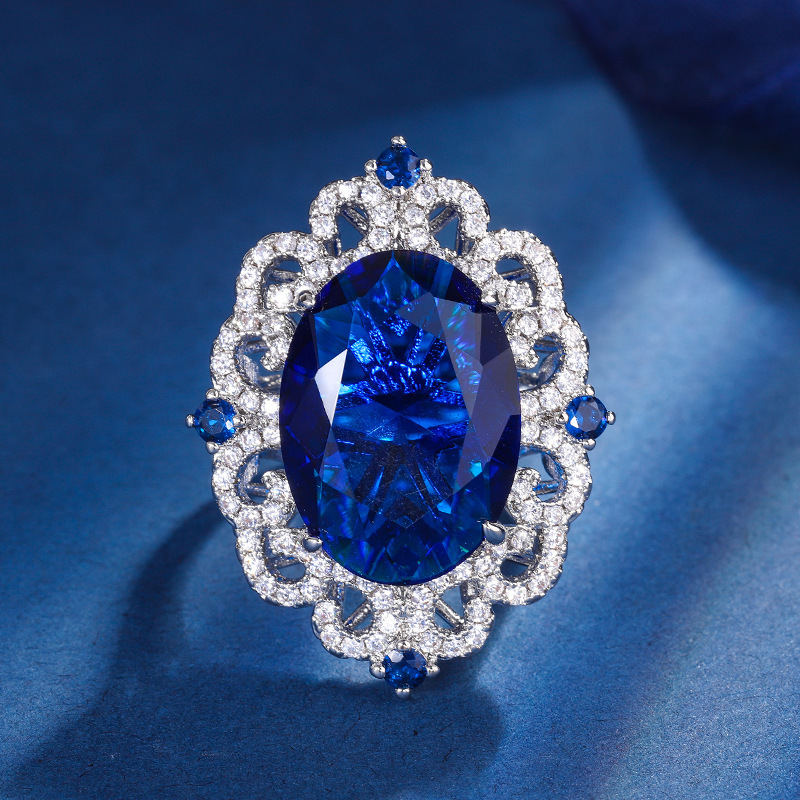 Bague cristal pointu bleu