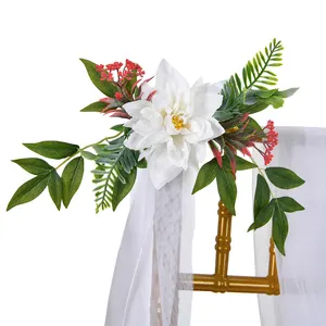 Matrimonio in seta artificiale falsi sedia damigella posteriore decorativo dalia fiore per decorare le scene di nozze e di festa