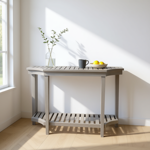 PARISLOFT Table console en bois style farmhouse 47W x 32.3H avec étagères gris bleu Meuble d'entrée pour salon - Product Image 2