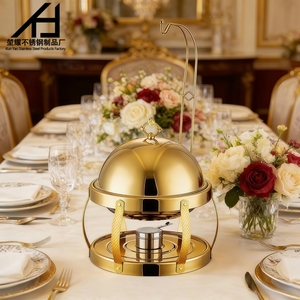 Traiteur Salle À Manger Poêle Cuisine Makan Doré En Acier Inoxydable Plat À Chauffer Boule De Coeur Couvercle Suspendu Style Grain De Bois Plat À Chaleurs - Product Image 6
