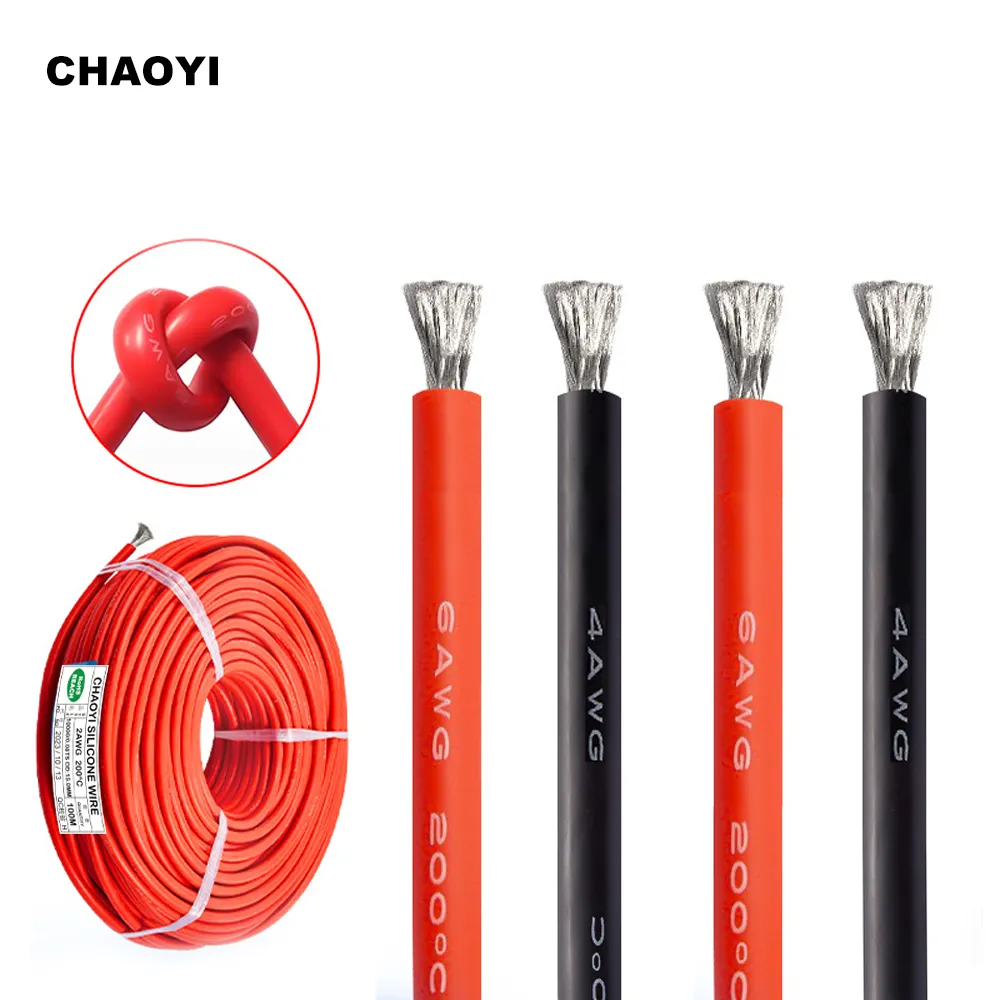 CHAOYO 뜨거운 판매 4AWG 게이지 고온 히터 저항 가닥 주석 도금 구리 고무 코팅 실리콘 케이블 와이어 자동차 용