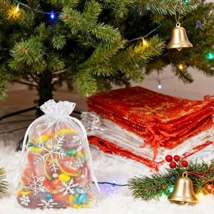 Merry Christmas Organza Gift Pouch 7x9cm White Snowflake Mesh <b>Bag</b> Xmas Ornament <b>Bag</b> Jewelry Earring Wrap for Festival Favors - Product Image 6
