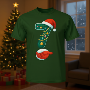 T-shirt avec chapeau de Père Noël, arbre de Noël numéro 7, cadeau de vacances pour hommes et femmes - Product Image 3