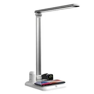 2024 Qi Draadloos Opladen Led Tafellamp Lezen Oogbescherming Opvouwbare Bureaulamp Met Draadloze Oplader Voor Iphone Voor Iwatch