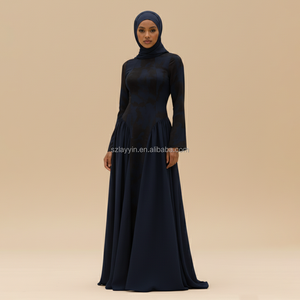 Gaun Panjang Warna Solid Vintage untuk Wanita Muslim, Busana Musim Semi Gugur dengan Kelim Berlipit, Abaya Kasual Lengan Panjang Terbuat dari Linen Modal - Product Image 4