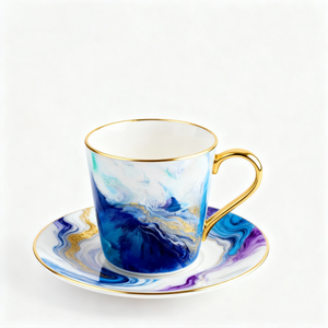 Set di Tazze da Caffè in Porcellana Bone China con Manico Dorato Personalizzato, Tazze e Piattini per Tè Dipinti a <span class=keywords><strong>Olio</strong></span> Ecologici per Regalo - Yayu Gao - Product Image 1