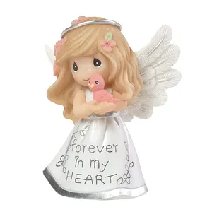 Estatua de resina pequeña personalizada, Ángel inspirador fresco, siempre en mi corazón, modelo de escritorio, ornamento en miniatura