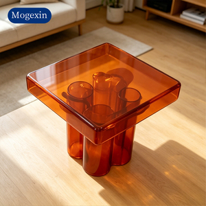 Hand Blown Glass <b>Side</b> <b>Table</b> Coffee <b>Table</b> Colored Transparent Glass End <b>Table</b> for Living Room Apartment Room Accent Decor - Product Image 2