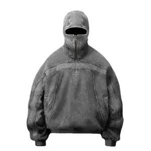 Hochwertige schwere gsm Baumwolle Französisch Terry halben Reiß verschluss Hoodie Sweatshirt waschen alten Vintage für Männer