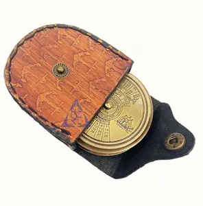 Brass Unique Calendar Sundial Compass with Leather Case Handmade Gift Functional Compass Gift birthday gift