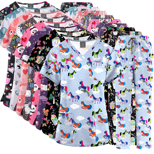 Uniforme médico de talla grande techo elástico azul Rosa Scrub Spa conjunto de tratamiento de belleza moda mujer enfermera impresión verano - Product Image 2