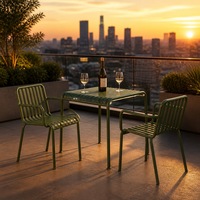 Ensemble de table et chaises de jardin en métal moderne pour l'extérieur, design à lattes, résistant à la rouille, pliable, empilable, meubles de patio pour villa