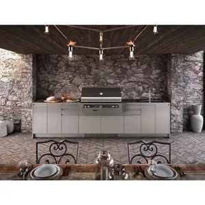 White Outdoor Grill Kitchen Built In BBQ Grill Stainless Steel Barbecue Island