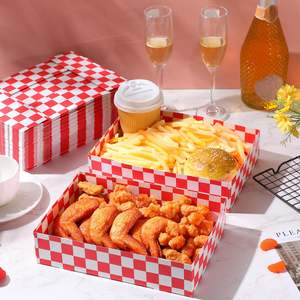 Tek kullanımlık kırmızı damalı karton yiyecek tepsisi aperatif servis konteyner 4 köşe Pop up <span class=keywords><strong>Hot</strong></span> <span class=keywords><strong>Dog</strong></span> kutu tutucu tekne için film partisi - Product Image 3