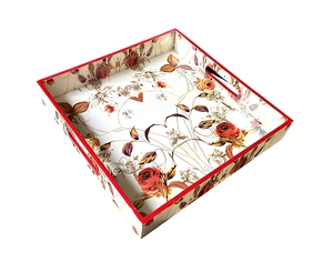 Bandeja de Madera Floral Hecha a Mano con Asas Recortadas, Bandeja Cuadrada Decorativa para Desayuno, Té, Café y Aperitivos para el Hogar y la Cocina - Product Image 1