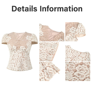 ZYHT 21795 Camicetta Estiva da <span class=keywords><strong>Donna</strong></span>, Elegante Stile Vintage, <span class=keywords><strong>Beige</strong></span> con Pizzo Floreale, Scollo a V e Maniche a Sbuffo - Product Image 4