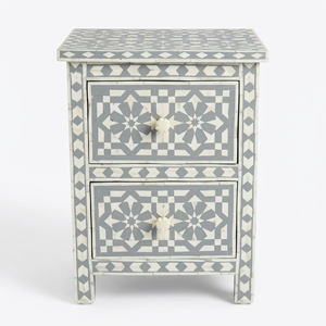 Mesa de Noche de Lujo con Incrustaciones de Hueso y 2 Cajones, Tamaño Personalizado, Ideal para Oficina y Hogar - ¡Venta Caliente! - Product Image 1