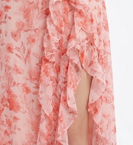 Abito <span class=keywords><strong>Midi</strong></span> Estivo da Donna in Chiffon <span class=keywords><strong>con</strong></span> Stampa Floreale, Scollo Quadrato, Maniche a Sbuffo, Volant e <span class=keywords><strong>Spacco</strong></span>, <span class=keywords><strong>Vestito</strong></span> Fluido a Trapezio per Tea Party e Appuntamenti - Product Image 5