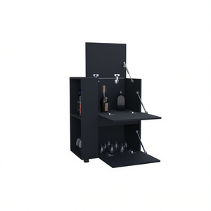 DEPOT Carrito de barra negro de Tully con dos gabinetes de puerta extraíble y dos estantes abiertos Muebles de barra - Product Image 1