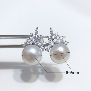 Boucles d'oreilles clous en perles de culture d'eau douce naturelles blanches de qualité AAAAAA 8-9 mm, collection Ice <span class=keywords><strong>Queen</strong></span> en argent sterling 925, modèle 2026 de luxe - Product Image 5