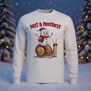 T-shirt à manches longues unisexe en coton Fast & Frostiest Christmas Snail Snowman - Product Image 3