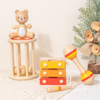 FSC Custom Orff Wooden Musical Instrument Set 12 Piece Montessori Wood Rattle Infant Wooden Musical Sensory Toys for Toddlers