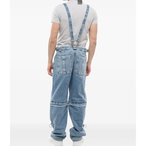 Pantalones vaqueros lavados <span class=keywords><strong>con</strong></span> luz azul OEM para hombre <span class=keywords><strong>con</strong></span> <span class=keywords><strong>tirantes</strong></span> desmontables, pantalones vaqueros <span class=keywords><strong>con</strong></span> cremallera vintage, pantalones 2 en 1 - Product Image 2