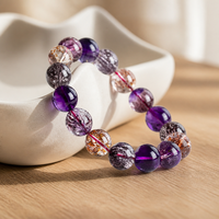 Bracelet en pierre naturelle Super Seven Melody, perles rondes, bracelet extensible en cristal, pierres précieuses pour la guérison des chakras, vente en gros
