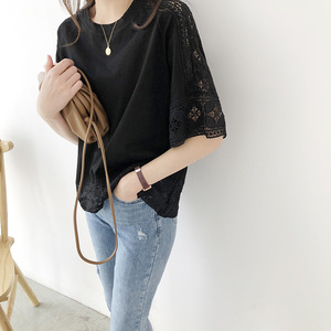 Comfortable Cotton Material <strong>Half</strong> Sleeve Shirt <strong>Woman</strong> Summer Free Size White Lace <strong>Blouse</strong> - Product Image 2
