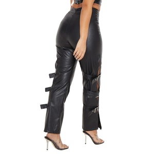 Nuovo Arrivo Nero Del Cuoio Del Faux Vita Alta Fibbia Dettaglio Cinturino Delle Donne Etero <span class=keywords><strong>Pantaloni</strong></span> Gamba - Product Image 3
