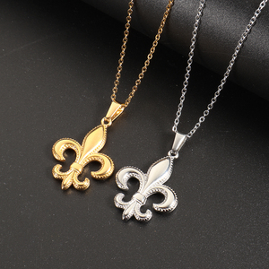 Collar Vintage con colgante de flor de loto de lirio, collar de <span class=keywords><strong>acero</strong></span> <span class=keywords><strong>inoxidable</strong></span> chapado en oro de 18 quilates para hombres y mujeres - Product Image 3