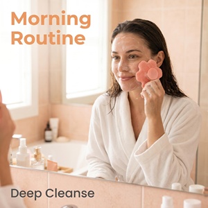 Brosse nettoyante faciale en silicone à ventouse en forme de fleur, à poils doux, exfoliante en profondeur, portable, pour massage du visage en voyage - Product Image 2