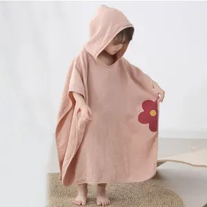 Personalized Beach Poncho Embroidered Muslin Towel Kids Custom Wrap Pool Beach Bath Hooded Towels For Baby