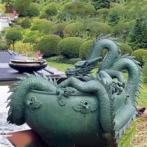TREVI Ornement d'<span class=keywords><strong>extérieur</strong></span> Sculpture en bronze vert vintage Grande <span class=keywords><strong>fontaine</strong></span> d'eau en métal <span class=keywords><strong>dragon</strong></span> chinois à vendre - Product Image 1