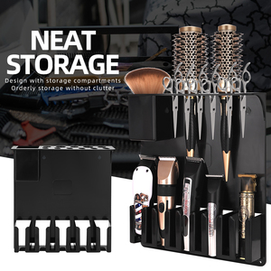 Barbería Negro Cortapelos Tijeras Cepillos Peines Organizador Montaje en pared Soporte de herramientas de peluquero - Product Image 1